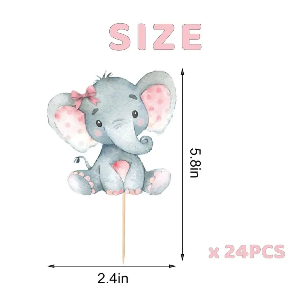 2 Pk. Double Sided Pink Elephant Cupcake Toppers/Picks, Pack of 24 X 2